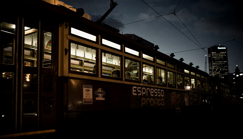 Tram at twilight